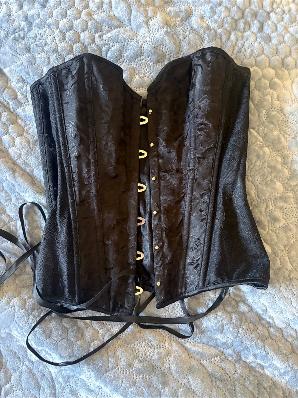 Amazon Women's Black Satin Lace-Up Corset Top